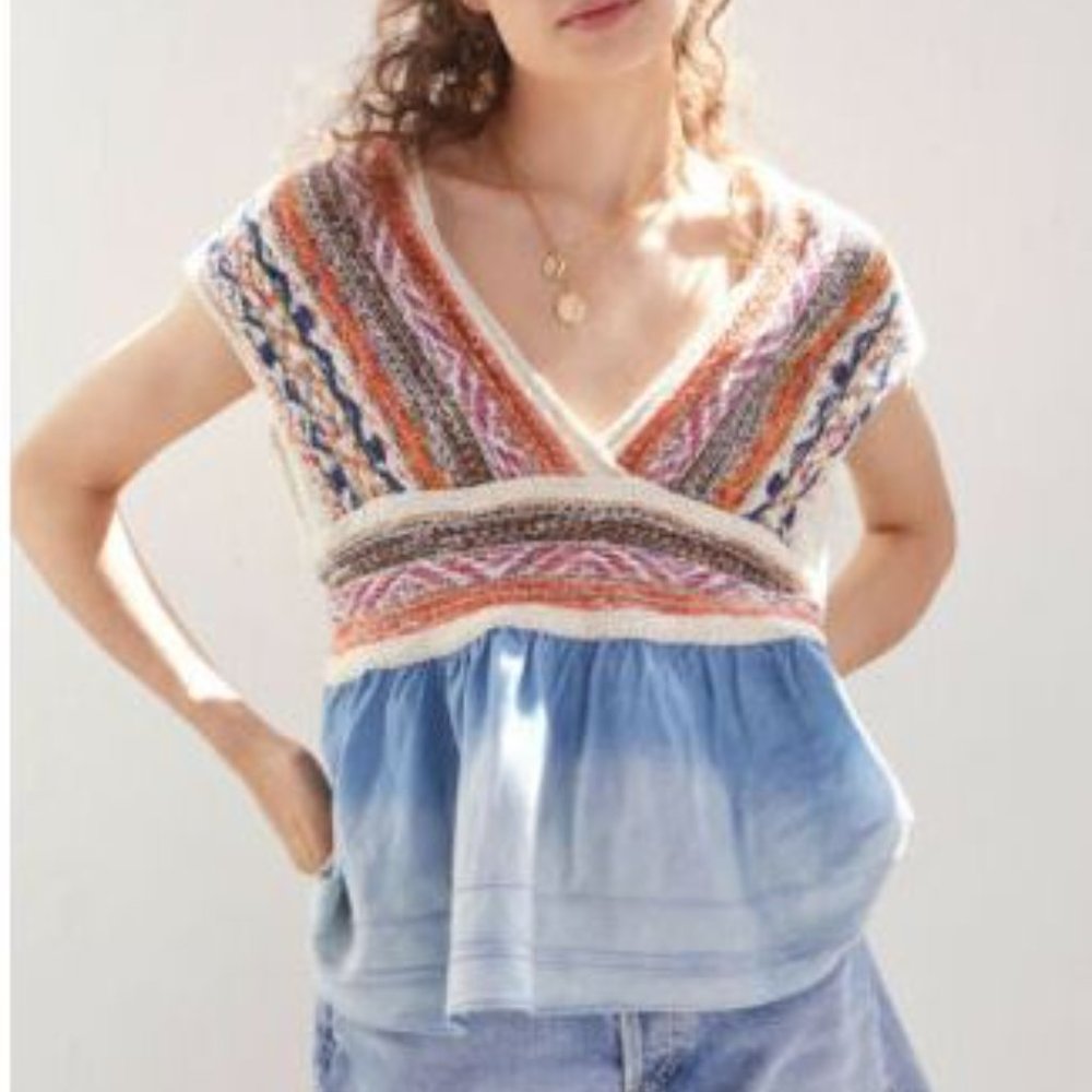 Anthropologie Pilcro Knit Baby Doll Colorful Top Size Medium